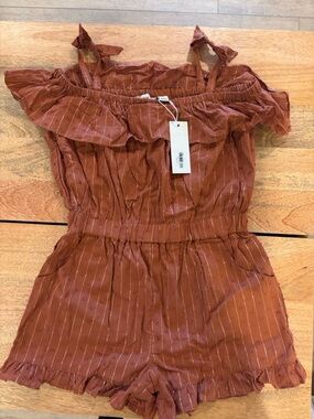 Janie and Jack Rust Brown Metallic-Striped Ruffle Romper